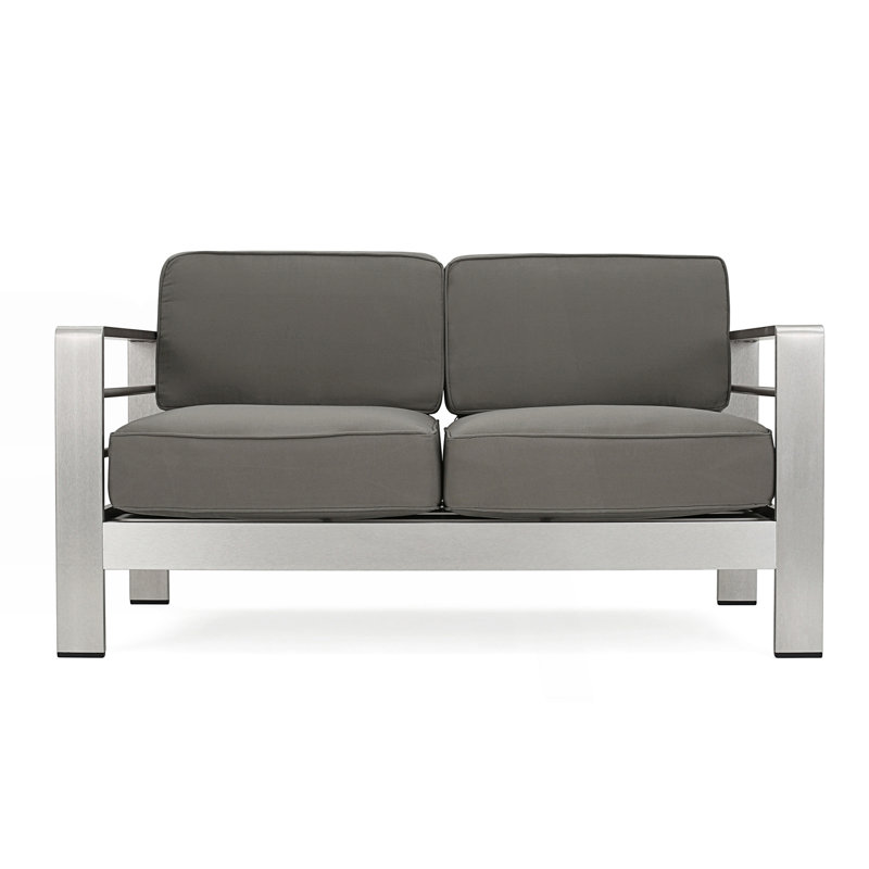 Patio Loveseat With Water-Resistant Cushions, Khaki Cushion/White Frame