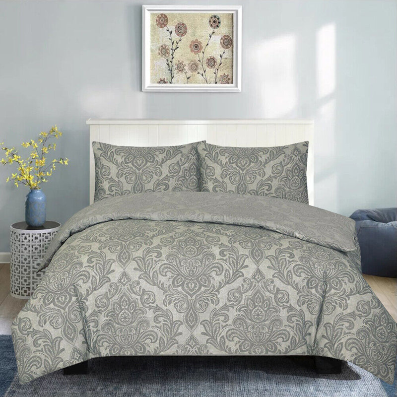 Bedding, Single Duvet Cover + 1 Standard Pillowcase, Damask Grey
