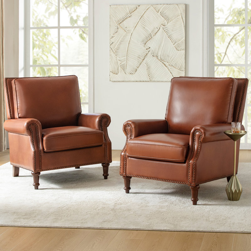 Chaise d'appoint en cuir véritable Wajeeh , Cuir véritable brun moyen