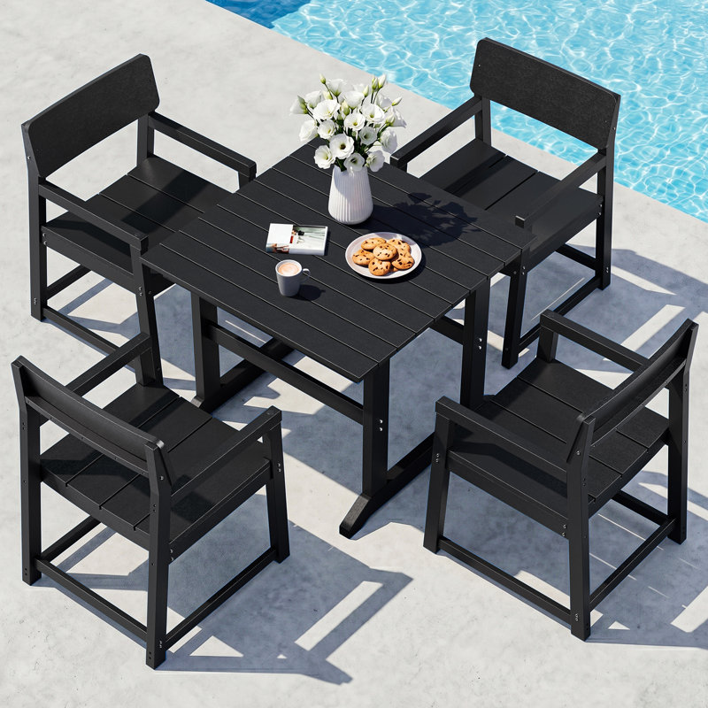 5-Piece HDPE Outdoor Patio Dining Set, Black