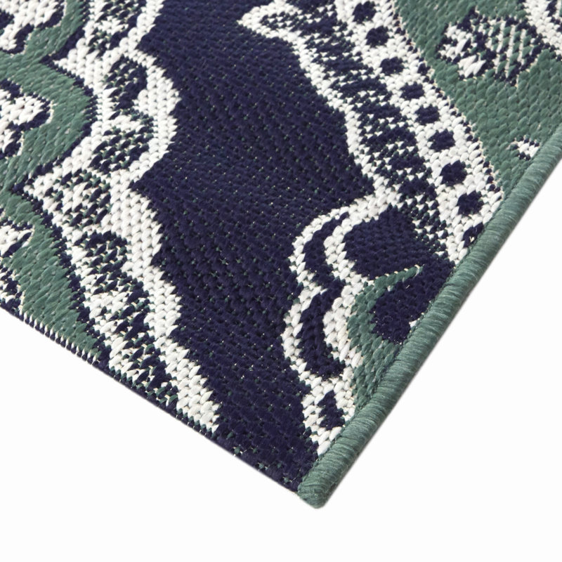 Marama Dark Blue Medallion Indoor/Outdoor Area Rug, Rectangle 6'7" x 8'10"