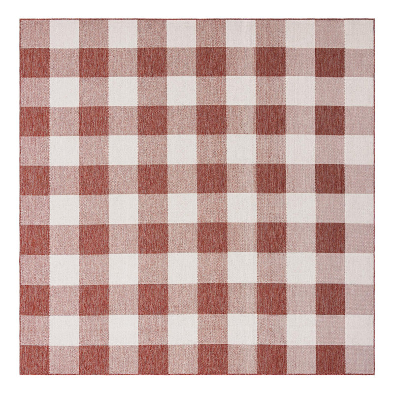 Tatasha Gingham Power Loom Polypropylene Plastic Indoor/Outdoor Area Rug in White/Red, Square 10'