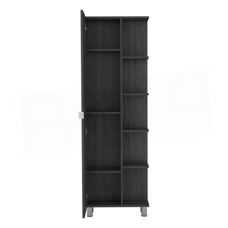Armoire à linge miroir Urano, quatre tablettes intérieures, cinq tablettes extérieures, 62.2 "H x20.2"W x 8.5"D, Gris