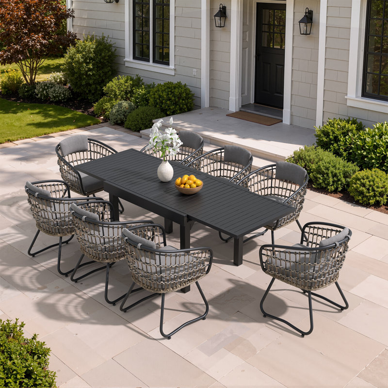 Ensemble repas extensible pour 4 personnes en aluminium avec coussins amovibles Warran, Beige