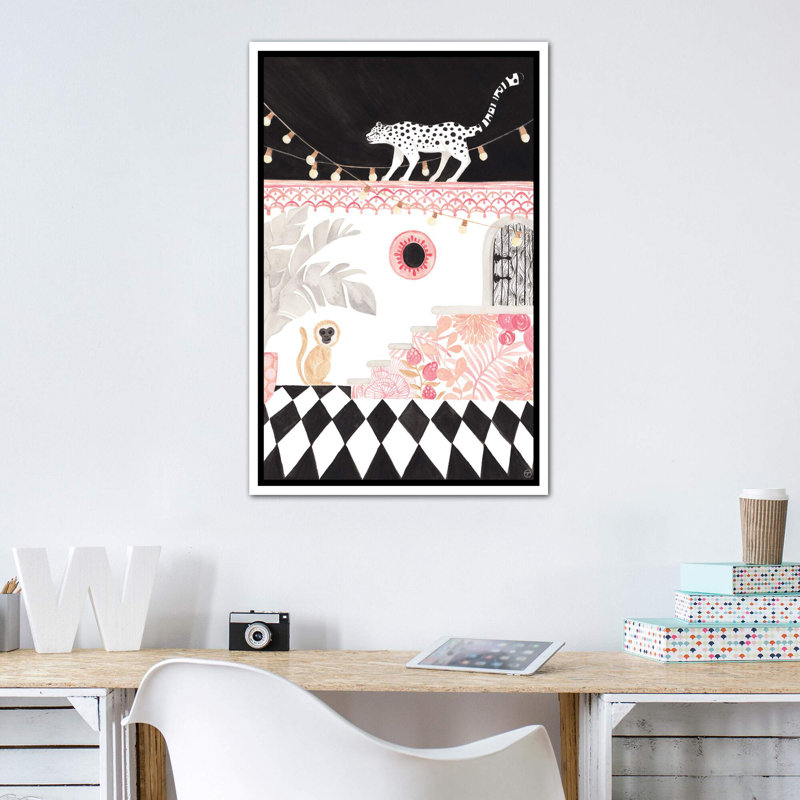 Art sur papier leopard et singe, Toile blanche encadrée, H 48 po x l 32 po x P 1,5 po