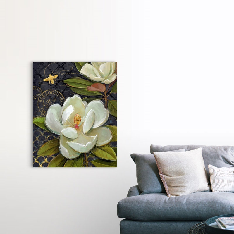 «Heirloom Magnolia» sur toile noire, H 16 po x l 20 po x P 1,75 po, Cadre noir