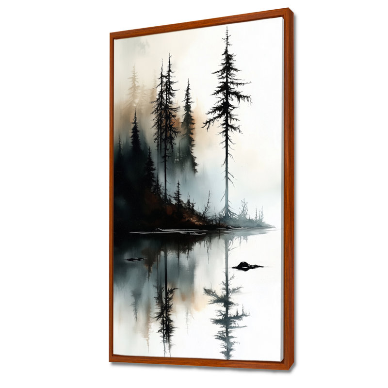«White Black Snowline Mirror Lake I», reproduction d'art sur toile, art mural d'hiver, Cadre flottant brun, H 20 po x l 12 po