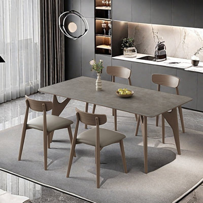 Elegant White Ash Sintered Stone Dining Set