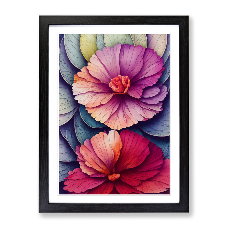 Beautiful Watercolour Flowers No.5 - Wall Art, Black Framed, 36cm H x 27cm W x 2cm D, White