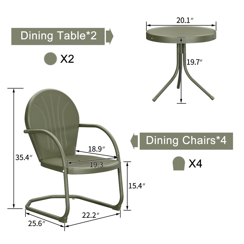 4 - Person Patio Dining Set Round Table, Green