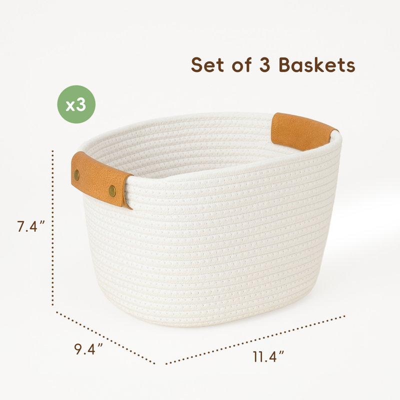 Paniers de rangement pour tablettes, paquet de 3, paniers tissés en corde de coton l 11,4 po