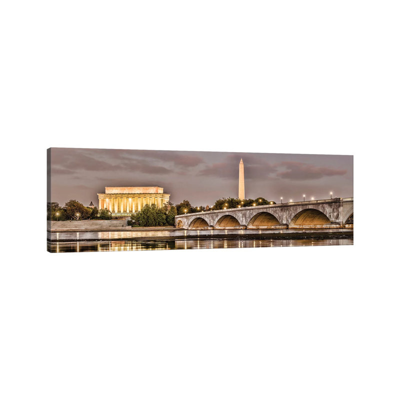 Arlington Memorial Bridge with Monuments in the Background, Washington D.C., USA I 1 Piece Wrapped Canvas Panoramic Wall Art