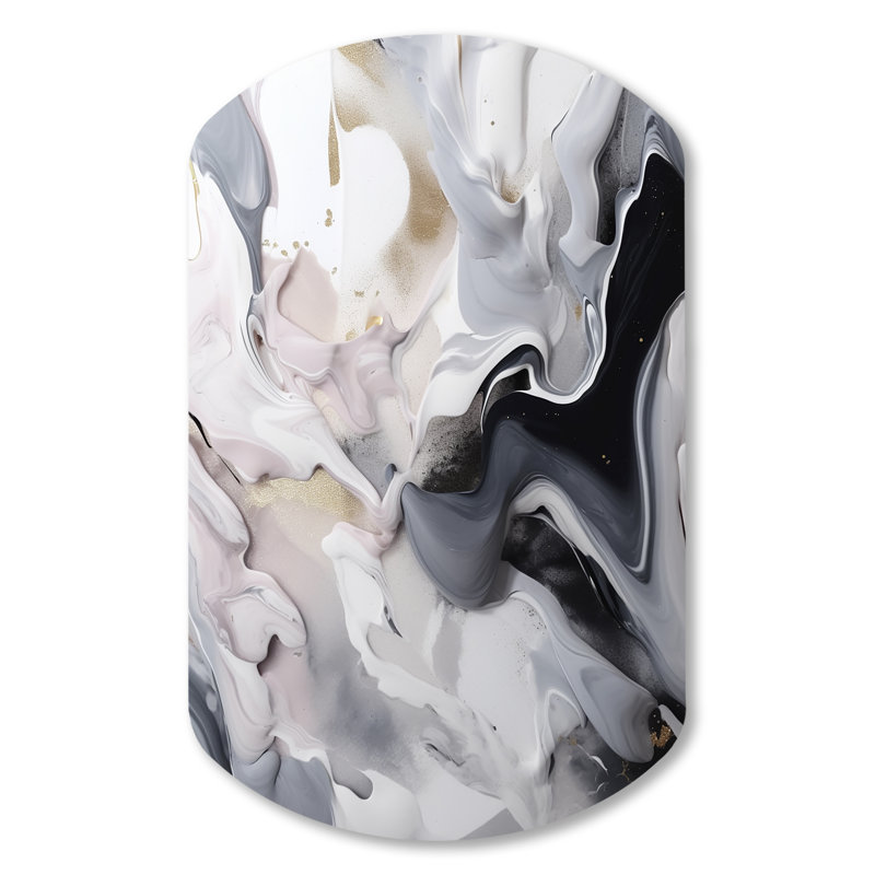 White And Grey Captivating Marble II - Marble Asymmetrical Metal Wall Art for Living Room, White Cylinder Metal Art Print