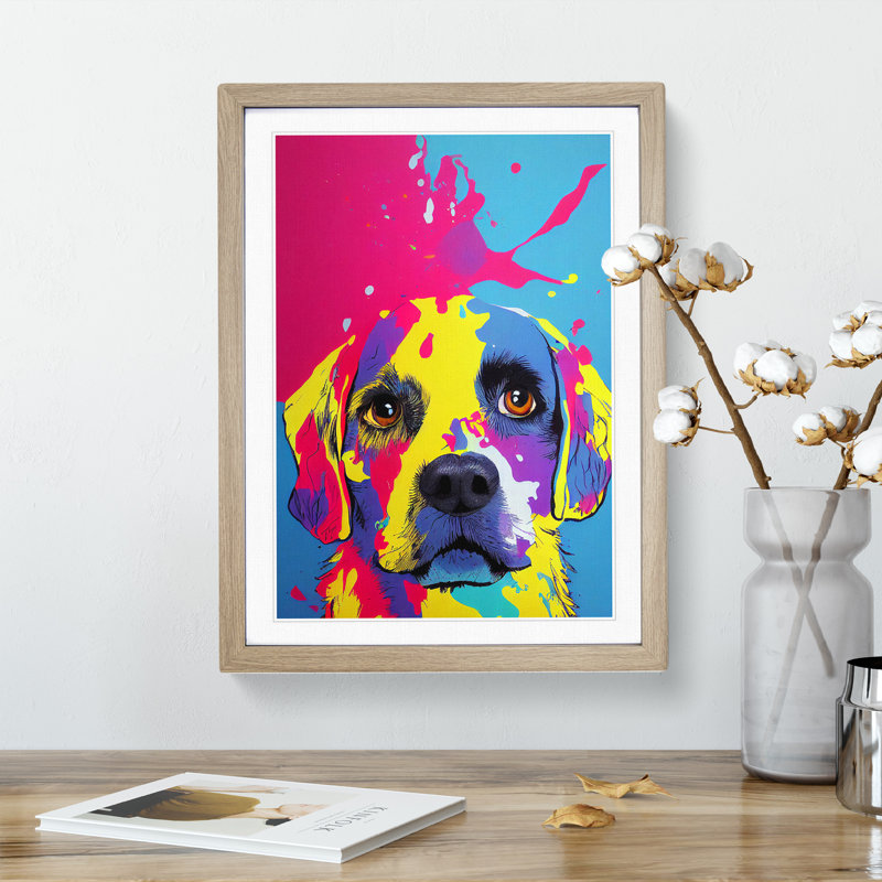 Dog Splash No.6 - Framed Print, 34cm H x 25cm W x 2cm D, Oak Framed