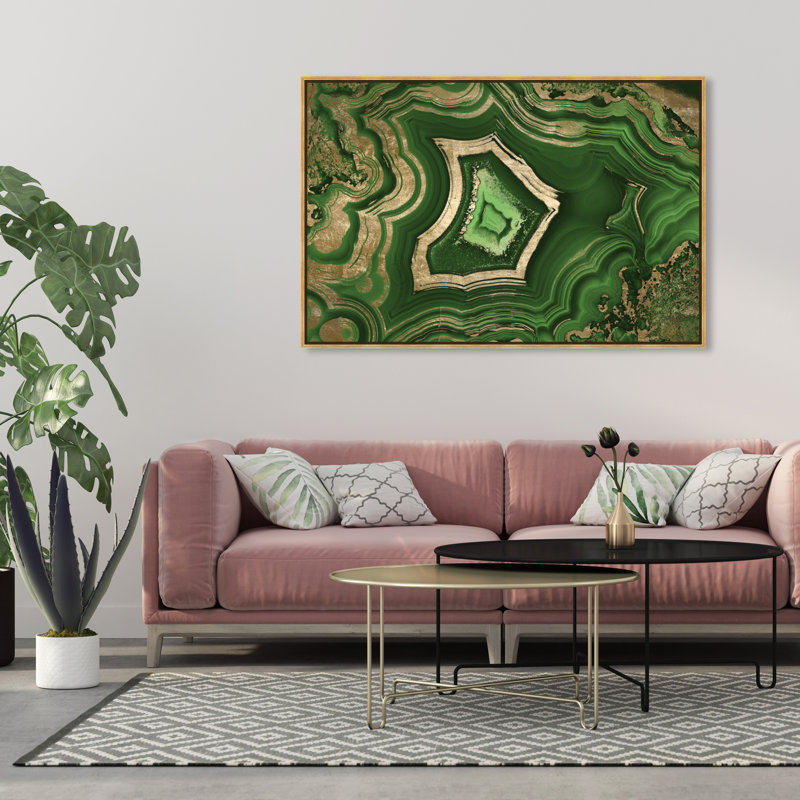 «Abstract Dreaming About Emerald Geode Crystals», impression sur toile tendue, Or, H 30 po x l 45 po