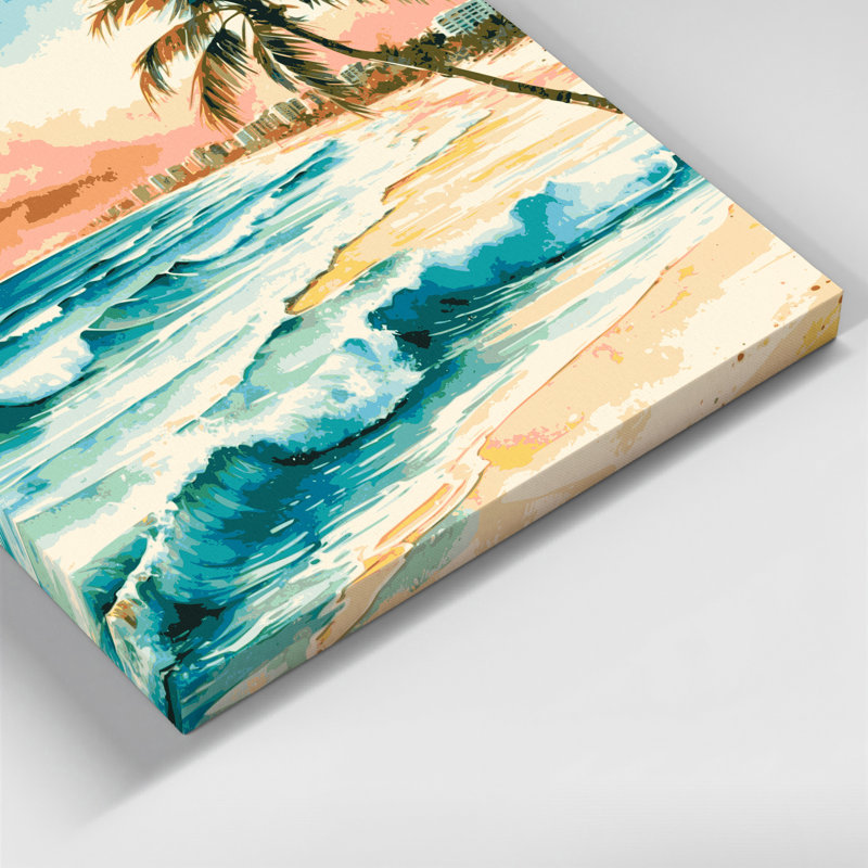 Art mural sur toile beige avec villes de Cancun, H 20 po x l 30 po