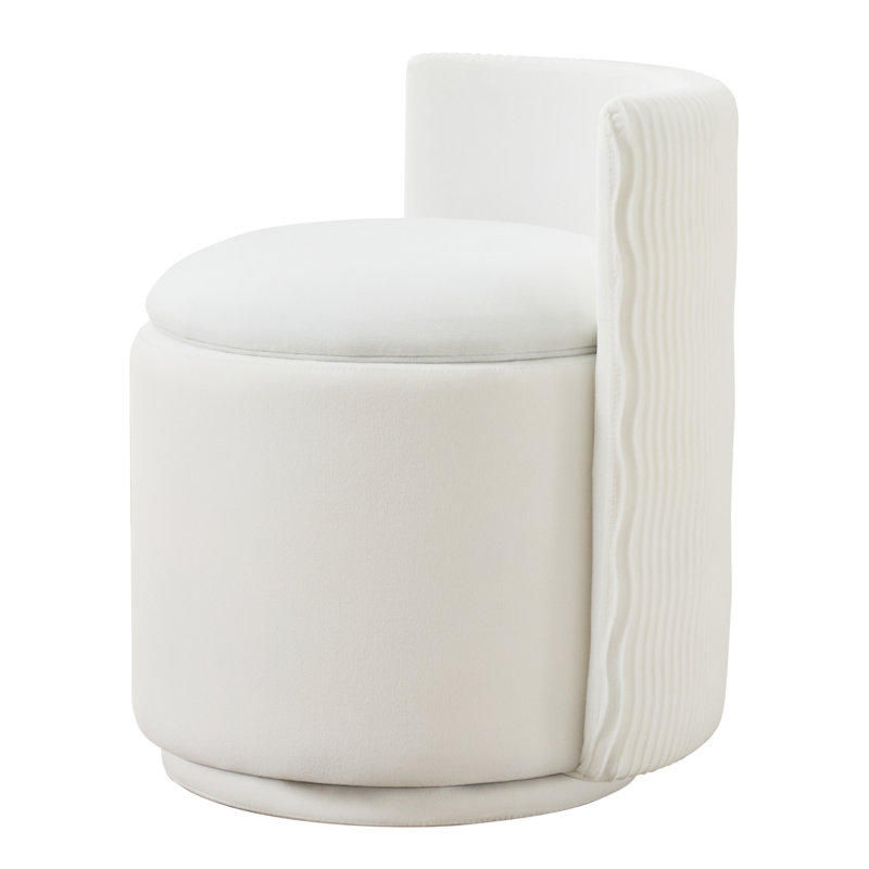 Fauteuil demi-tonneau pivotant rembourré avec rangement, Velours blanc, H 23 po x l 18,5 po x P 18,5 po