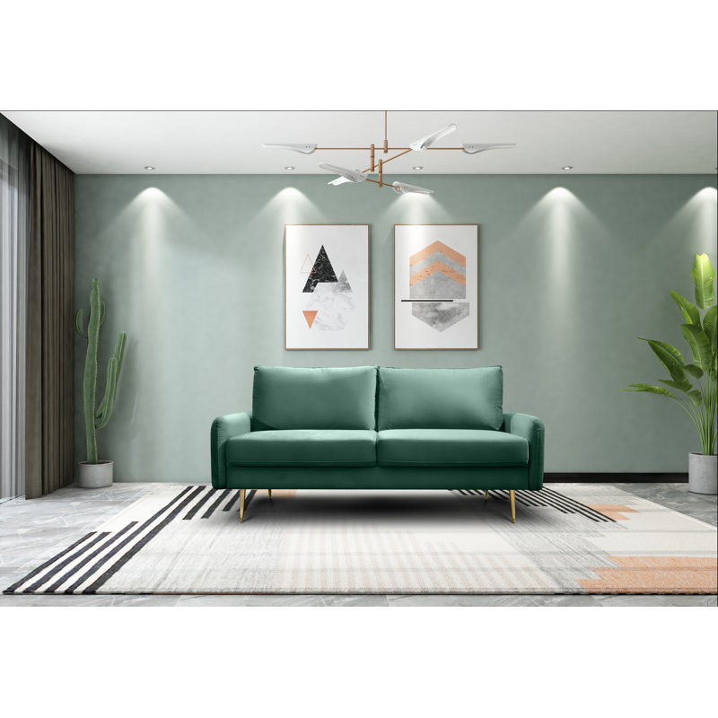 Canapé rembourré 70 po Siniard, Velours turquoise, H 33,1 po x l 70 po x P 31,7 po