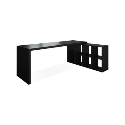 Black L-Shaped Solid Wood Executive desk