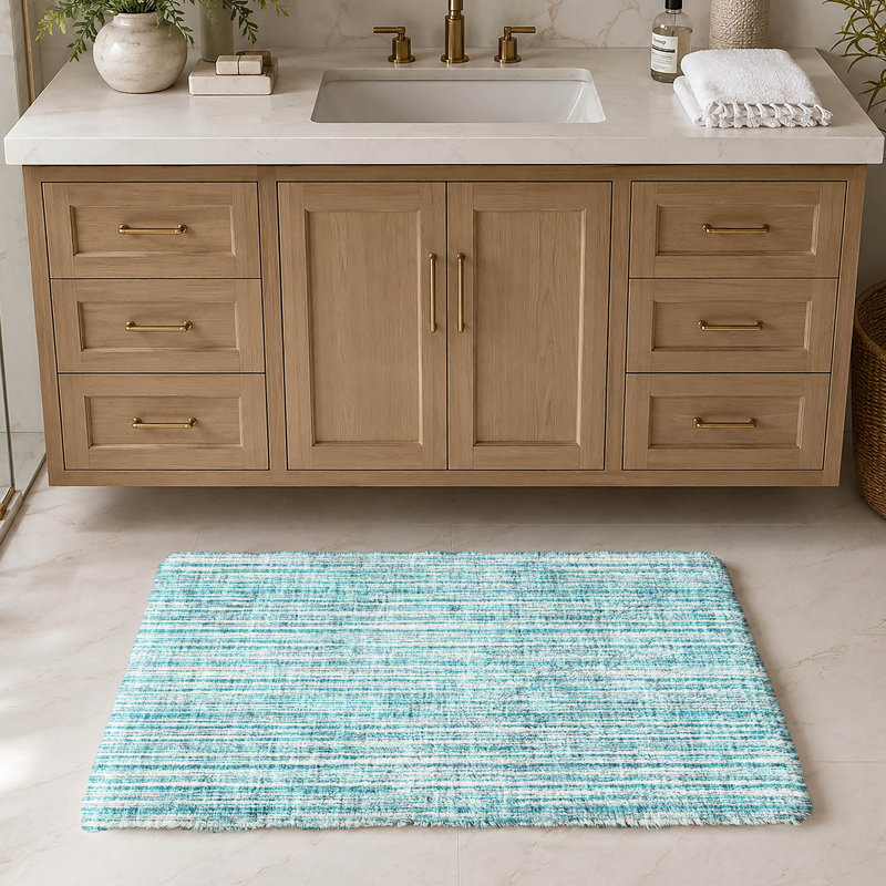 Tapis à rayures Shaggy Dream lavable à la machine de qualité supérieure, Teal, 2'6" x 3'10"