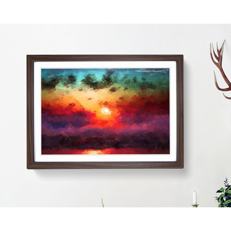 Rainbow Sunset over the Ocean in Abstract - Picture Frame Painting Print, Walnut, 35cm H x 50cm W x 2cm D
