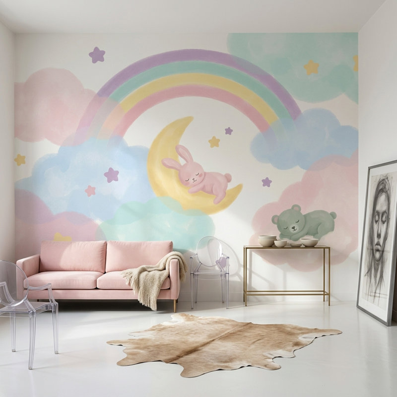 Décoration murale chambre d'enfant amovible fond blanc, 160 po x 108 po, Peler et coller