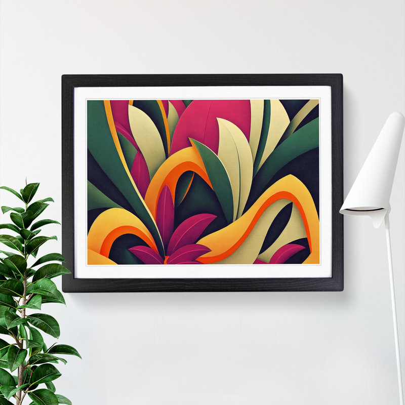 Flowers Deco Abstract - Single Picture Frame Print, Black Framed, 46cm H x 64cm W x 2cm D