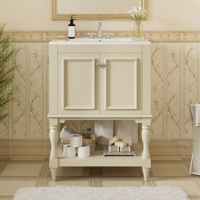 24 Inch Modern Luxury Bathroom Vanity With Ceramic Sink, Bathroom Cabinet With Open Shelf And Closed Storage