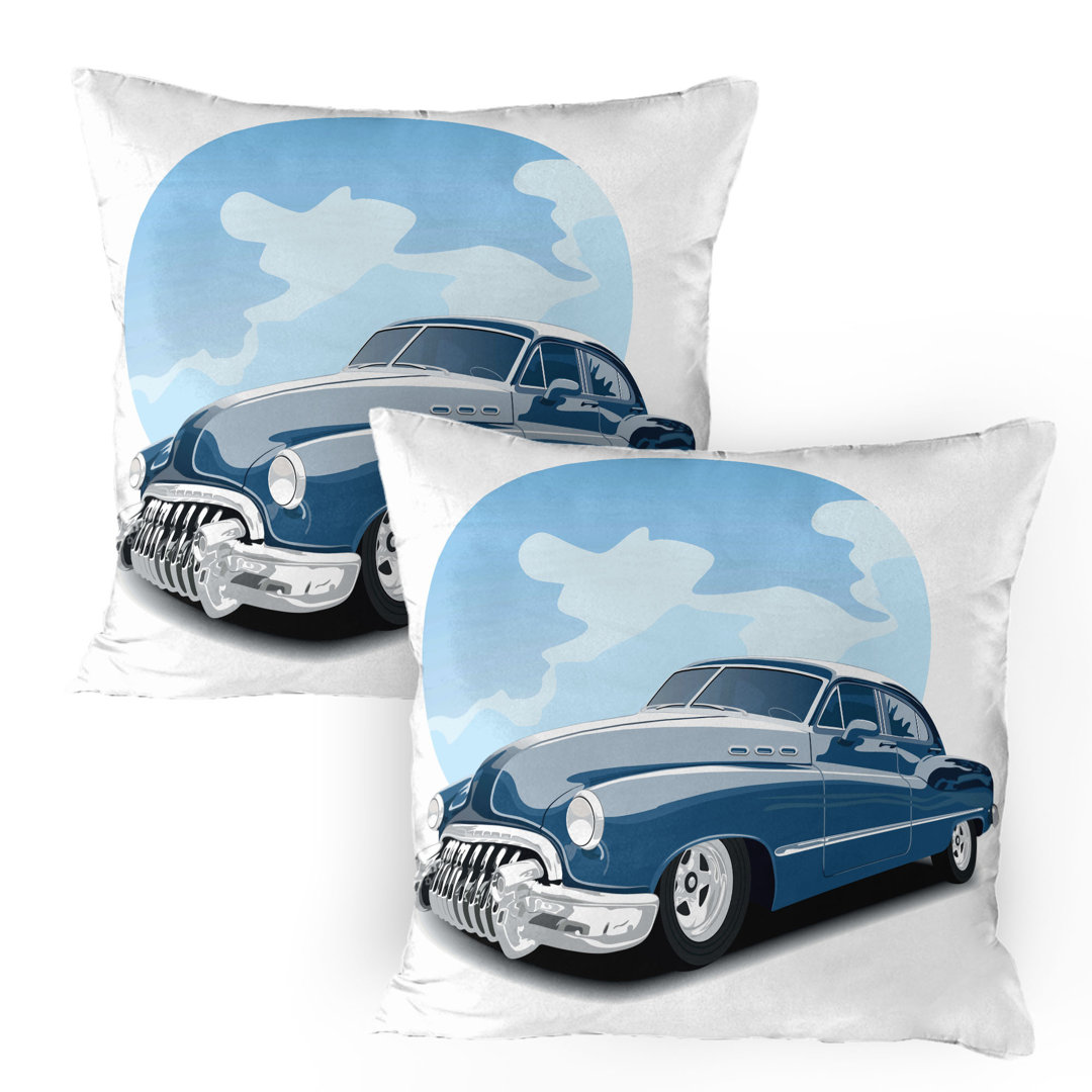 Kissenbezug Packung mit 2, Old School Vintage Auto, Blau Hellblau Schwarz