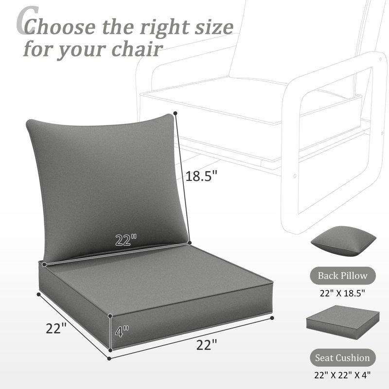 Outdoor Seat / Back Cushion, 22" W x 22" D, Light Gray