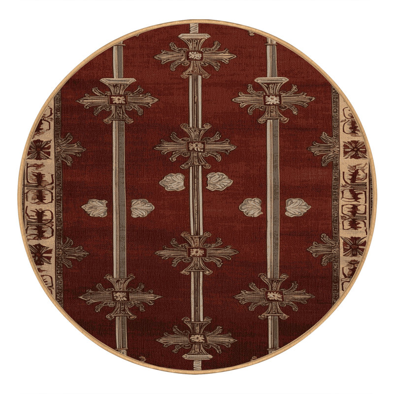 Tapis brun français lavable à la machine, Rond 3 pi