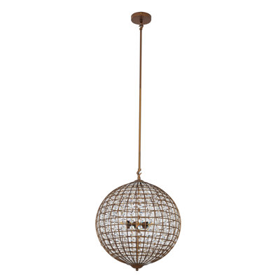 Lustre sphère 4 lumières bronze avec perles en cristal transparent