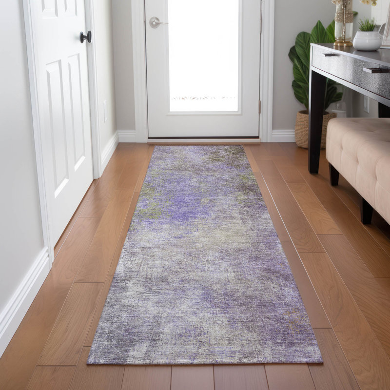 Tapis mauve lavable à la machine intérieur / extérieur Xhevrie, Tapis de couloir 2 pi 3 po x 7 pi 6 po