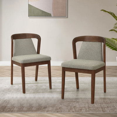 Scandinavian Modern Rubberwood Upholstered Armless Dining Chairs