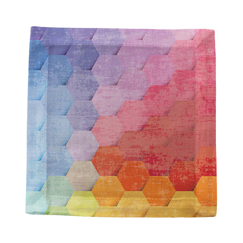 Hex Cotton Sateen Cocktail Napkins, Red Orange Blue
