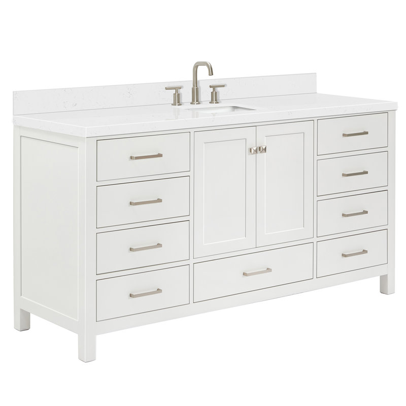 Cambridge 66.25'' Single Bathroom Vanity with Carrara Quartz Top, White