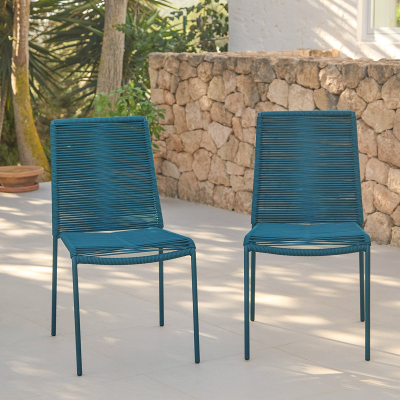 4 Seater Round Wooden Garden Set with Khaki Chairs, Teal