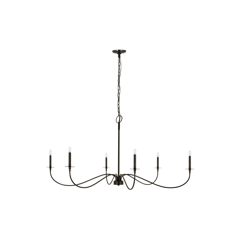 Lustre traditionnel / classique à 6 lumières de style bougie Ajmer, Noir mat, H 29 po x l 63 po x P 63 po