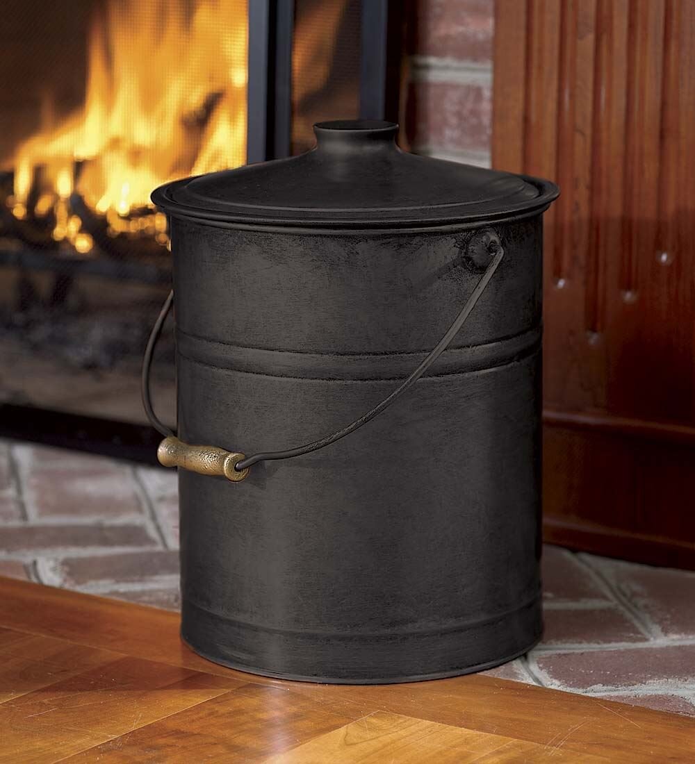 Plow & Hearth Galvanized Steel Ash Bucket with Handle, Lid and Double-Layer  Bottom & Reviews