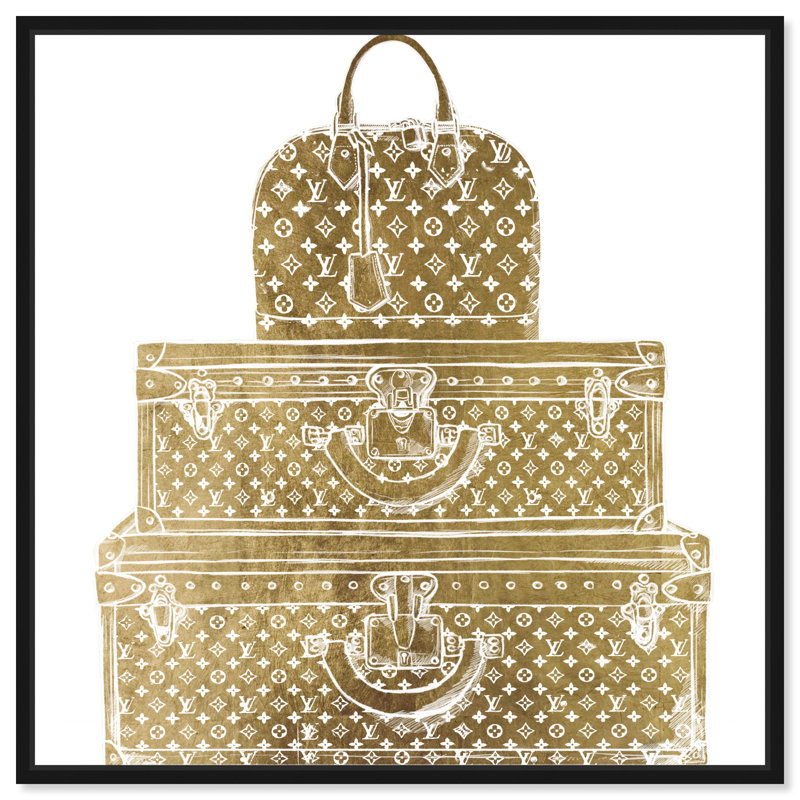 Pièce royale découpée et découpée en or - Peinture, Toile avec cadre noir, H 13 po x l 13 po