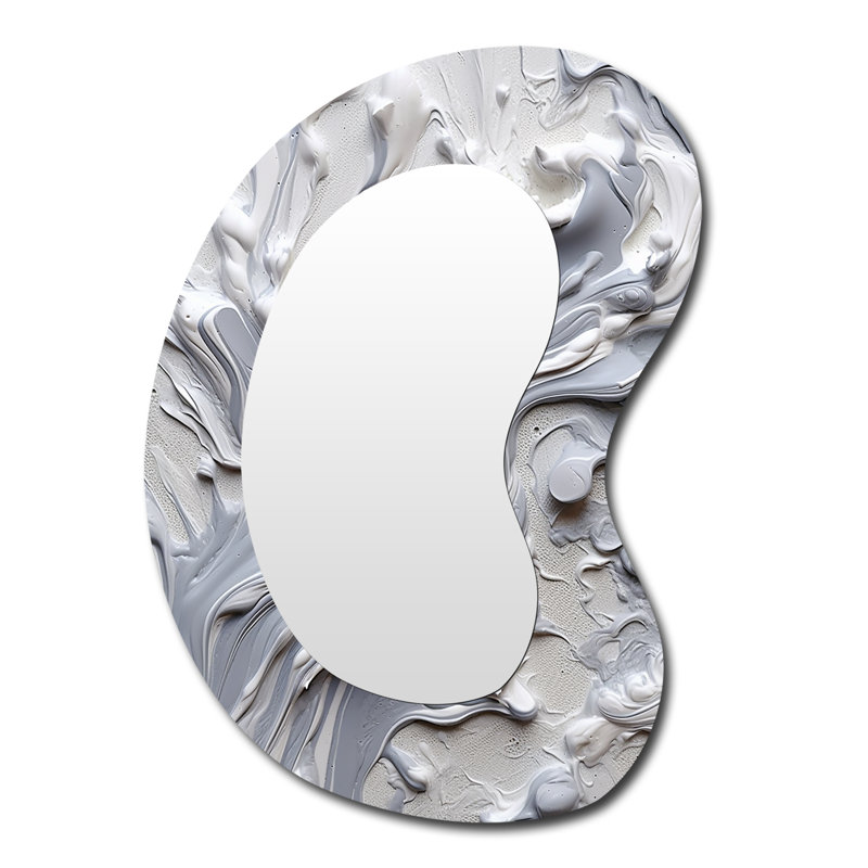 Esmurria gris et crème Harmony In Chaos II - miroir mural asymétrique abstrait, miroir de forme unique moderne, art imprimé en métal