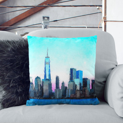 Freedom Tower and New York City Painting Cushion with Filling