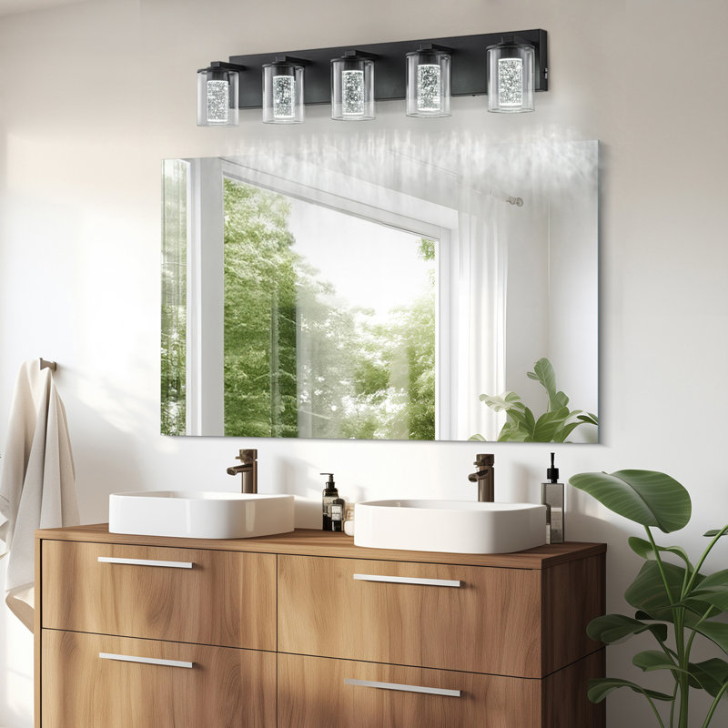 Luminaire de salle de bain noir (5 lumières, 32 pouces), (3000K / 4000K / 6000K, intensité variable) Luminaire de salle de bain à DEL, applique murale moderne sur miroir avec abat-jour en verre transparent