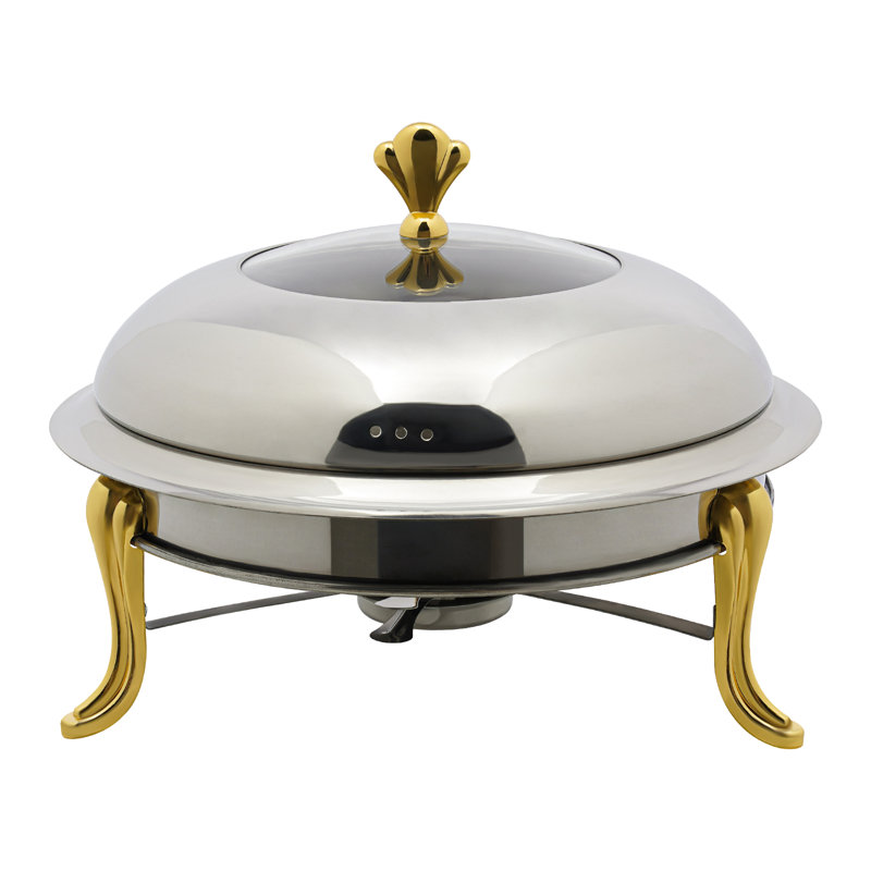 Poêle à manger rond en acier inoxydable, Or, H 9,06 po x l 9,45 po x P 9,45 po