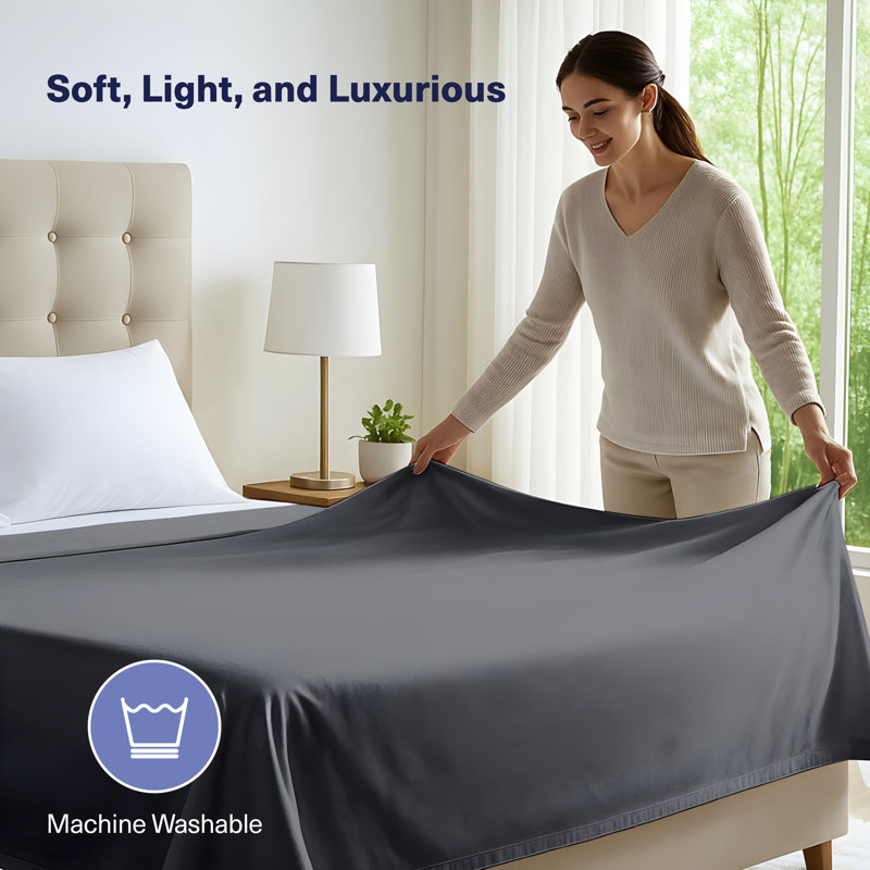 100% Organic Viscose From Bamboo Flat Sheet Only, 300 Thread Count, Extra Wide, Cooling & Breathable, Double Stitching, Bedding Sheet - Gift-Ready Packaging (Pewter)