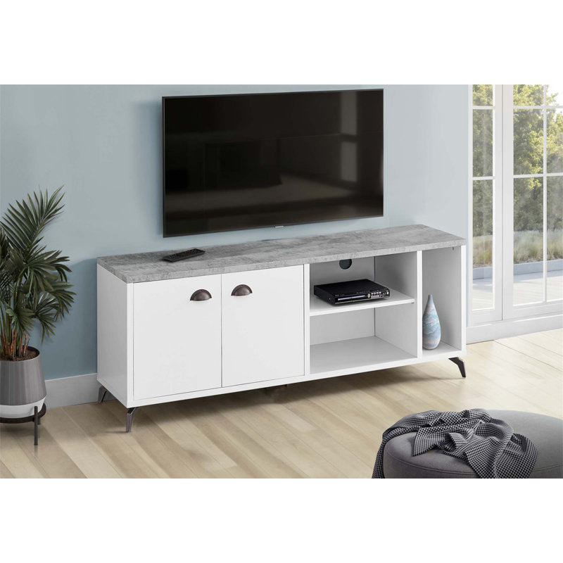 Meuble télé contemporain de 60 po avec rangement, console multimédia pour le salon et la chambre à coucher, meuble audio-vidéo moderne