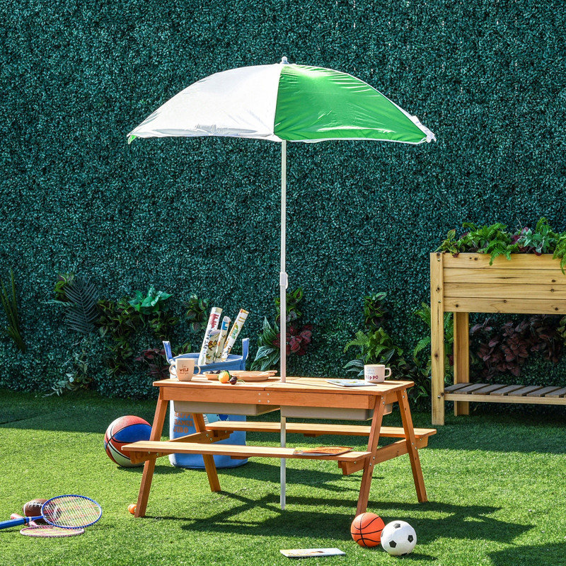 Table de pique-nique en bois avec parasol pour enfants