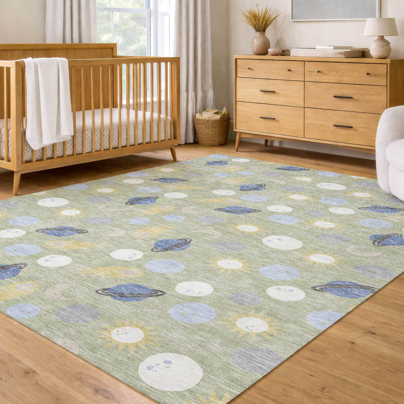 Tapis intérieur / extérieur lavable à la machine pour enfants ACN2581, Céleri, 3 pi x 5 pi