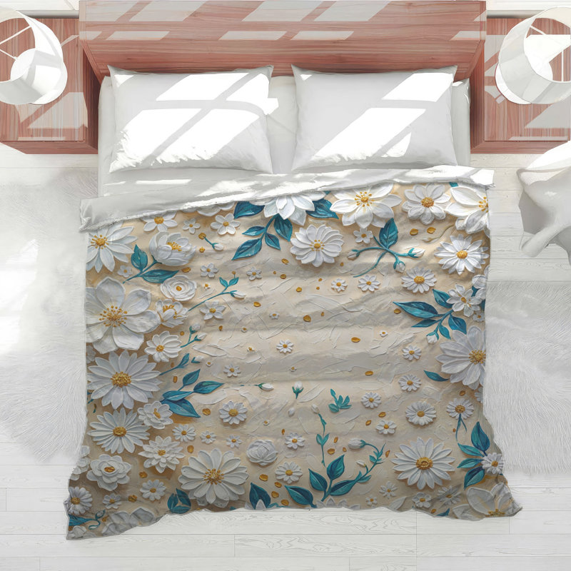 Édredon blanc à motif floral, Twin Extra Long
