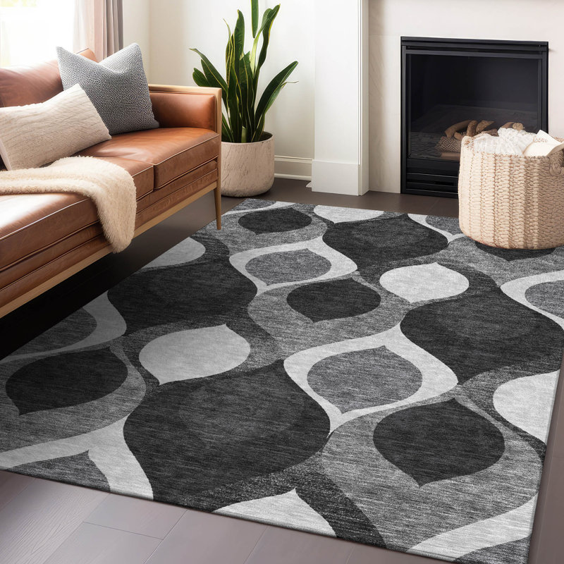 Premium Machine Washable Lisse Black Rug, Rectangle 10' x 14'